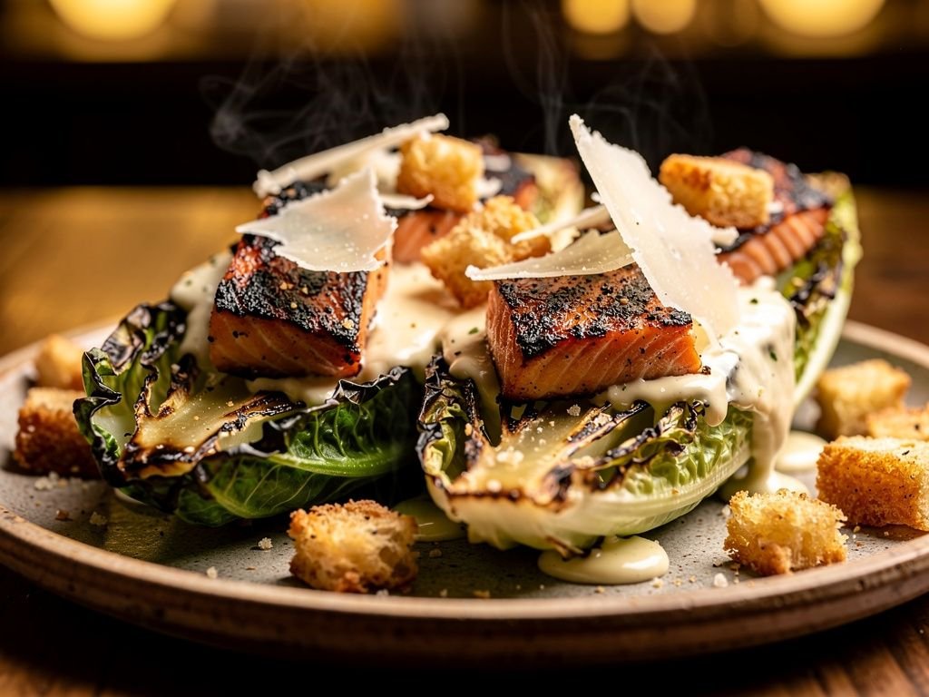 Grilled Caesar Salad with Blackened Salmon