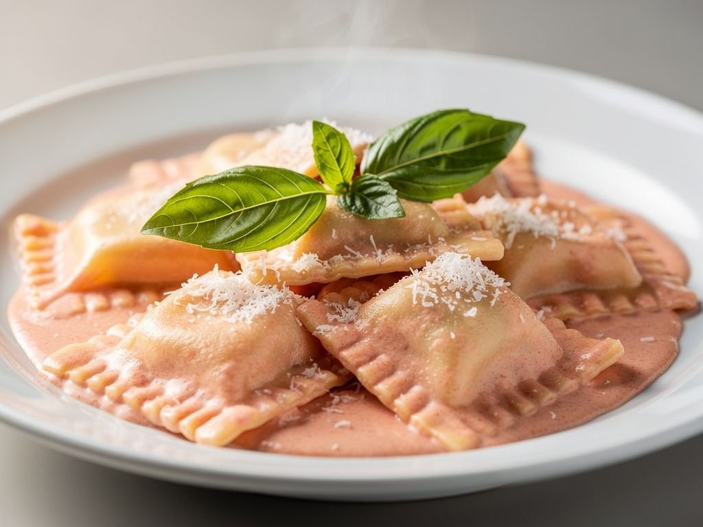 Lobster Ravioli with Tomato Cream Sauce